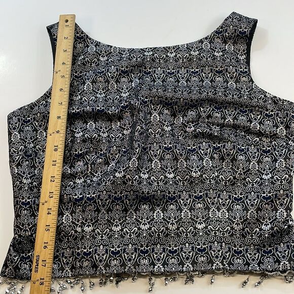Cachet Metallic Brocade Sleeveless Top Beaded Hem Navy Silver Women’s Sz 14 - Picture 4 of 6